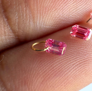 Loose Pink Lab Created Emerald Cut Diamond, Drilled/Undrilled/14k Gold Connector Charm 3mm To 7mm Pink CVD Diamond, LG61
