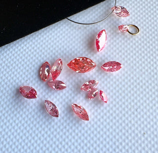Loose Pink Lab Created Marquise Cut Diamond, Drilled/Undrilled/14k Gold Connector  Lab Grown Diamond Charm 3mm To 7mm Pink CVD Diamond, LG60