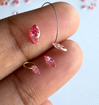 Loose Pink Lab Created Marquise Cut Diamond, Drilled/Undrilled/14k Gold Connector  Lab Grown Diamond Charm 3mm To 7mm Pink CVD Diamond, LG60