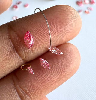 Loose Pink Lab Created Marquise Cut Diamond, Drilled/Undrilled/14k Gold Connector  Lab Grown Diamond Charm 3mm To 7mm Pink CVD Diamond, LG60