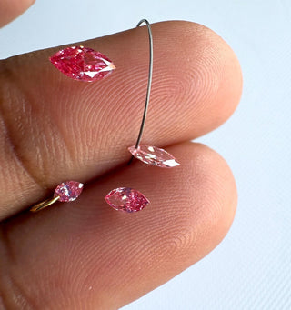 Loose Pink Lab Created Marquise Cut Diamond, Drilled/Undrilled/14k Gold Connector  Lab Grown Diamond Charm 3mm To 7mm Pink CVD Diamond, LG60