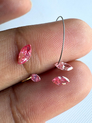 Loose Pink Lab Created Marquise Cut Diamond, Drilled/Undrilled/14k Gold Connector  Lab Grown Diamond Charm 3mm To 7mm Pink CVD Diamond, LG60