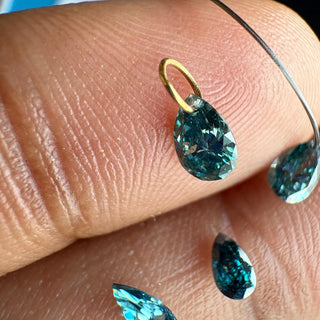 Lab Created Pear Cut Diamond Charm, Drilled/Undrilled, 14k Gold Connector, Blue CVD Diamond, LG66