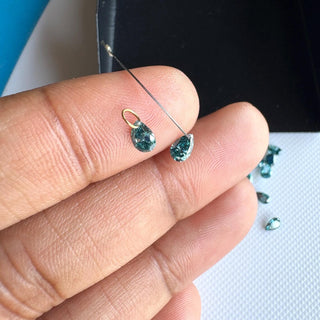 Lab Created Pear Cut Diamond Charm, Drilled/Undrilled, 14k Gold Connector, Blue CVD Diamond, LG66