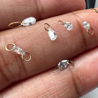 14k Gold Drilled Lab Grown Pear Cut Diamond Connectors Loose Floating Diamond Jewelry VVS/EF 3mm To 7mm Drilled Pear