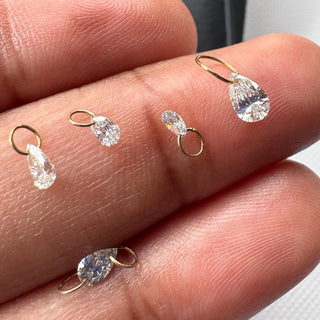 14k Gold Drilled Lab Grown Pear Cut Diamond Connectors Loose Floating Diamond Jewelry VVS/EF 3mm To 7mm Drilled Pear