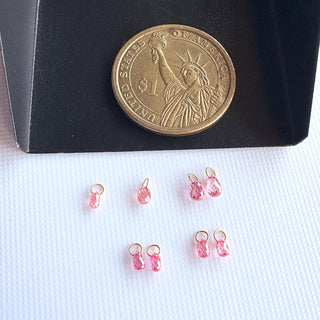 14k Solid Gold Lab Made Diamond Briolette Connector Charms: Clear Pink CVD Diamond Charm Pendant For Earrings Necklace, LG64