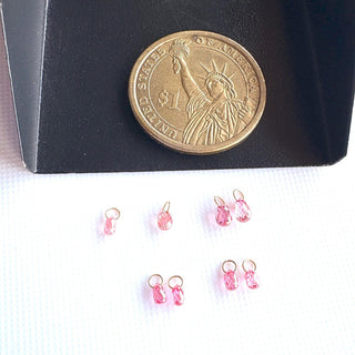 14k Solid Gold Lab Made Diamond Briolette Connector Charms: Clear Pink CVD Diamond Charm Pendant For Earrings Necklace, LG64