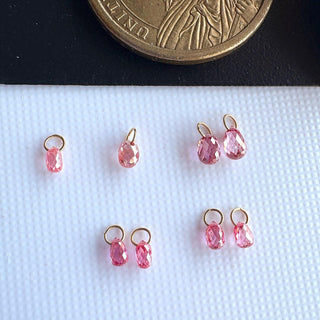 14k Solid Gold Lab Made Diamond Briolette Connector Charms: Clear Pink CVD Diamond Charm Pendant For Earrings Necklace, LG64