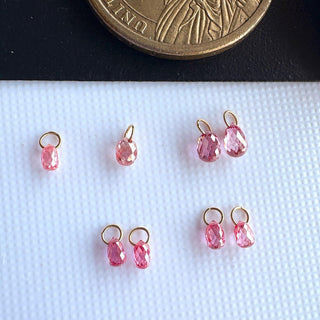 14k Solid Gold Lab Made Diamond Briolette Connector Charms: Clear Pink CVD Diamond Charm Pendant For Earrings Necklace, LG64