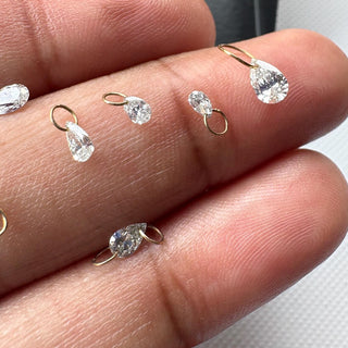 14k Gold Drilled Lab Grown Pear Cut Diamond Connectors Loose Floating Diamond Jewelry VVS/EF 3mm To 7mm Drilled Pear