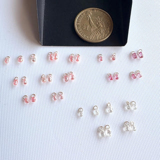 14k Solid Gold Lab Made Diamond Briolette Connector Charms: Clear Pink CVD Diamond Charm Pendant For Earrings Necklace, LG64