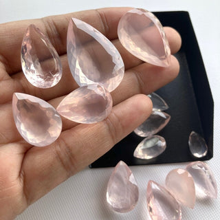 13 Pieces 12mm To 32mm Natural Pink Rose Quartz Pear Shaped Faceted Loose Gemstones For Making Jewelry, Rose Quartz Ring Pendant, GDS2274/16