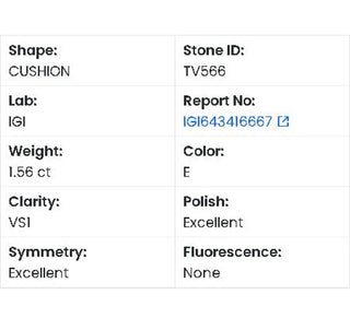 Cushion Cut Lab Grown Diamond - 1.56CTW E/VS1 (TV566)