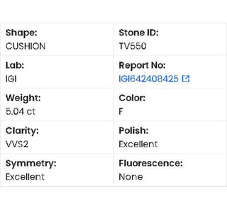 Cushion Cut Lab Grown Diamond - 5.04CTW F/VVS2 (TV550)