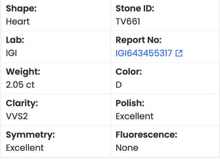 Heart Shaped Lab Grown Diamond - 2.05CTW D/VVS2 (TV661)