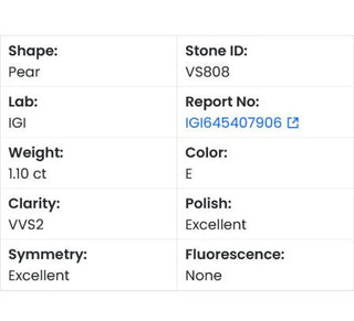 Pear Shaped Lab Grown Diamond - 1.10CTW E/VVS2 (VS808)