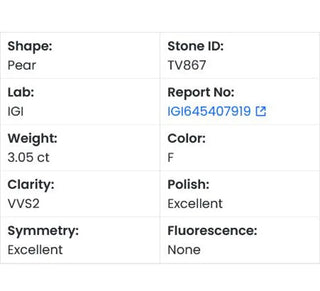 Pear Shaped Lab Grown Diamond - 3.05CTW F/VVS2 (TV867)