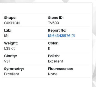 Cushion Cut Lab Grown Diamond - 1.39CTW E/VS1 (TV600)