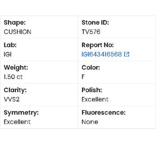 Cushion Cut Lab Grown Diamond - 1.50CTW F/VVS2 (TV576)