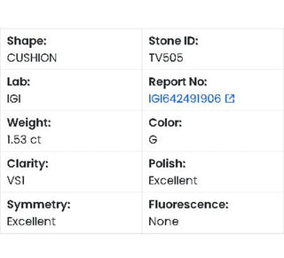 Cushion Cut Lab Grown Diamond - 1.53CTW G/VS1 (TV505)