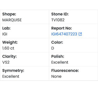 Marquise Shaped Lab Grown Diamond - 1.60CTW D/VS2 (VS1082)