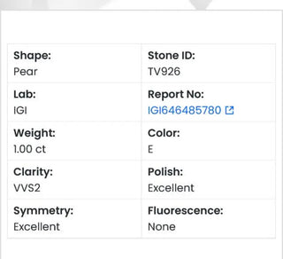 Pear Shaped Lab Grown Diamond - 1.00CTW E/VVS2 (TV926)