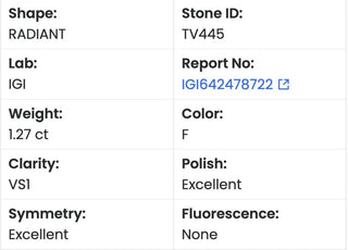 Radiant Cut Lab Grown Diamond - 1.27CTW F/VS1 (TV445)