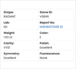 Radiant Cut Lab Grown Diamond - 1.03CTW E/VS1 (VS846)