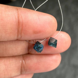 6mm/7mm Blue Raw Diamond Octahedron Drilled, Natural Diamond Crystal, Blue Rough Raw Diamonds, Uncut Diamond, Blue Irradiated Octa, DDS200/1