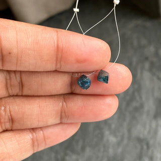 6mm/7mm Blue Raw Diamond Octahedron Drilled, Natural Diamond Crystal, Blue Rough Raw Diamonds, Uncut Diamond, Blue Irradiated Octa, DDS200/1