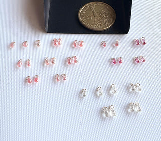 14k Solid Gold Lab Made Diamond Briolette Connector Charms: Clear White CVD Diamond Charm Pendant For Earrings Necklace, LG65