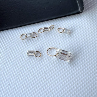 14k Gold Drilled Lab Grown Emerald Cut Diamond Connectors Loose Floating Diamond Jewelry VVS/EF 3mm To 7mm Drilled Cut
