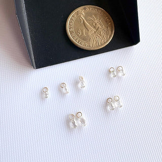 14k Solid Gold Lab Made Diamond Briolette Connector Charms: Clear White CVD Diamond Charm Pendant For Earrings Necklace, LG65
