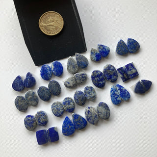 9 Pairs 12mm To 20mm Each Natural Lapis Lazuli Mixed Shaped Blue Color Smooth Flat Back Gemstone Loose Cabochon Matched Pair, GDS2274/21