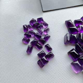 10 Pieces Natural Amethyst Rectangle Baguette Shaped Smooth Loose Gemstones Flat Back Cabochon, 6x4mm/8x6mm/14x10mm BB414