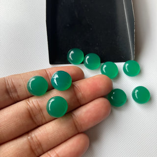 3 Pieces 11mm Each Natural Green Onyx Round Shape Smooth Flat Back Loose Cabochons, Round Green Onyx Gemstone For Jewelry, BB209