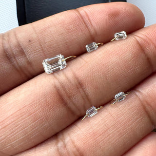 14k Gold Drilled Lab Grown Emerald Cut Diamond Connectors Loose Floating Diamond Jewelry VVS/EF 3mm To 7mm Drilled Cut