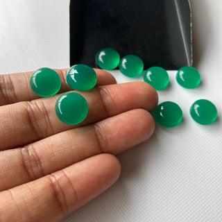 3 Pieces 11mm Each Natural Green Onyx Round Shape Smooth Flat Back Loose Cabochons, Round Green Onyx Gemstone For Jewelry, BB209