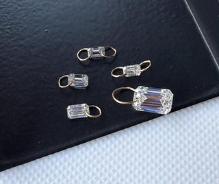 14k Gold Drilled Lab Grown Emerald Cut Diamond Connectors Loose Floating Diamond Jewelry VVS/EF 3mm To 7mm Drilled Cut