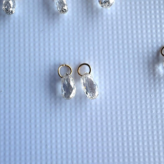 14k Solid Gold Lab Made Diamond Briolette Connector Charms: Clear White CVD Diamond Charm Pendant For Earrings Necklace, LG65