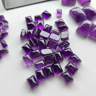 10 Pieces Natural Amethyst Rectangle Baguette Shaped Smooth Loose Gemstones Flat Back Cabochon, 6x4mm/8x6mm/14x10mm BB414