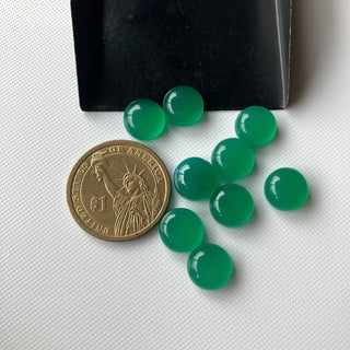 3 Pieces 11mm Each Natural Green Onyx Round Shape Smooth Flat Back Loose Cabochons, Round Green Onyx Gemstone For Jewelry, BB209