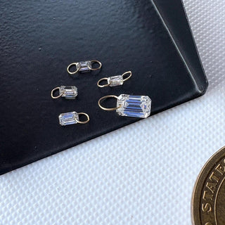 14k Gold Drilled Lab Grown Emerald Cut Diamond Connectors Loose Floating Diamond Jewelry VVS/EF 3mm To 7mm Drilled Cut