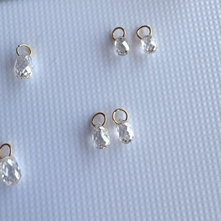 14k Solid Gold Lab Made Diamond Briolette Connector Charms: Clear White CVD Diamond Charm Pendant For Earrings Necklace, LG65