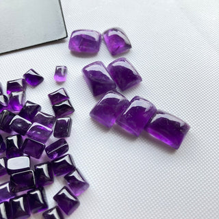 10 Pieces Natural Amethyst Rectangle Baguette Shaped Smooth Loose Gemstones Flat Back Cabochon, 6x4mm/8x6mm/14x10mm BB414