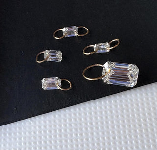 14k Gold Drilled Lab Grown Emerald Cut Diamond Connectors Loose Floating Diamond Jewelry VVS/EF 3mm To 7mm Drilled Cut