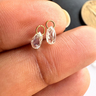 14k Solid Gold Lab Made Diamond Briolette Connector Charms: Clear White CVD Diamond Charm Pendant For Earrings Necklace, LG65