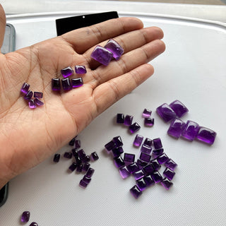 10 Pieces Natural Amethyst Rectangle Baguette Shaped Smooth Loose Gemstones Flat Back Cabochon, 6x4mm/8x6mm/14x10mm BB414