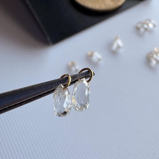 14k Solid Gold Lab Made Diamond Briolette Connector Charms: Clear White CVD Diamond Charm Pendant For Earrings Necklace, LG65